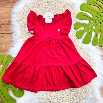Vestido com Manga Flare e Babadinho - Vermelho